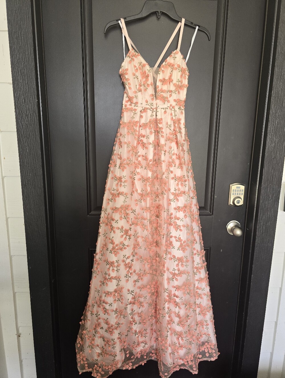 BCX Embroidered Floral Tulle Maxi Dress Pink Prom Formal Gown Size 1 $199 - Picture 3 of 13